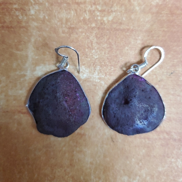 New Geode Half Cut Druzy Crystals Silver Earrings. - Picture 6 of 8